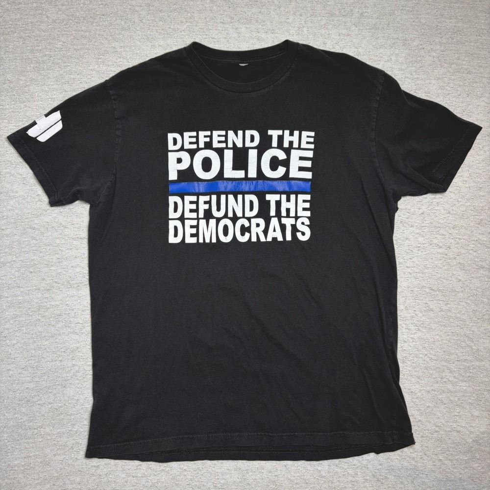 Mens Black Tshirt Large Defend The Police Defund The Democrats Graphic